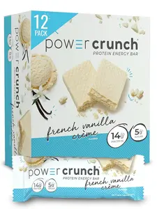 Power Crunch Protein Bars, French Vanilla Creme, 1.4 Ounce (12 Count) - High Protein Snacks with Delicious Taste - Sugar
