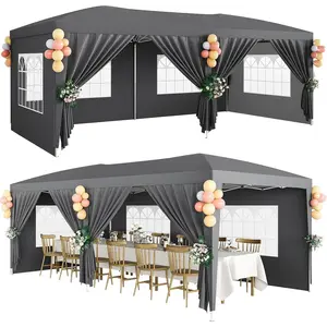 Heavy Duty 10x20 Folding Gazebo Canopy Tent - 6 Removable Sidewalls - Waterproof, 3 Adjustable Heights - Easy Setup, Stakes & Ropes Included - Outdoor Pavilion for Backyard, Garden, Parties, Commercial Use