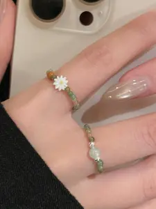 Fashionable Natural Stone Beaded Daisy Ring, Elegant Geometric Design, Perfect for Daily Wear, Gifts, All Seasons Jewelry