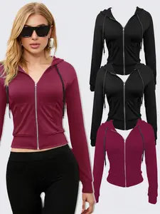 3-Piece Set for Petite Sizes, Short Hooded Zip-Up Sweatshirts, Fitted Slim Fit, Versatile Sporty Casual Outerwear for All Seasons