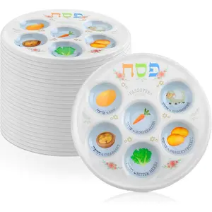 Newtay 24 Pcs Passover Seder Plate Plastic 10" Disposable Plates Passover Decorations for Kids Adults Communal Seders Foods Pesach Kitchen Accessories Table Decorations