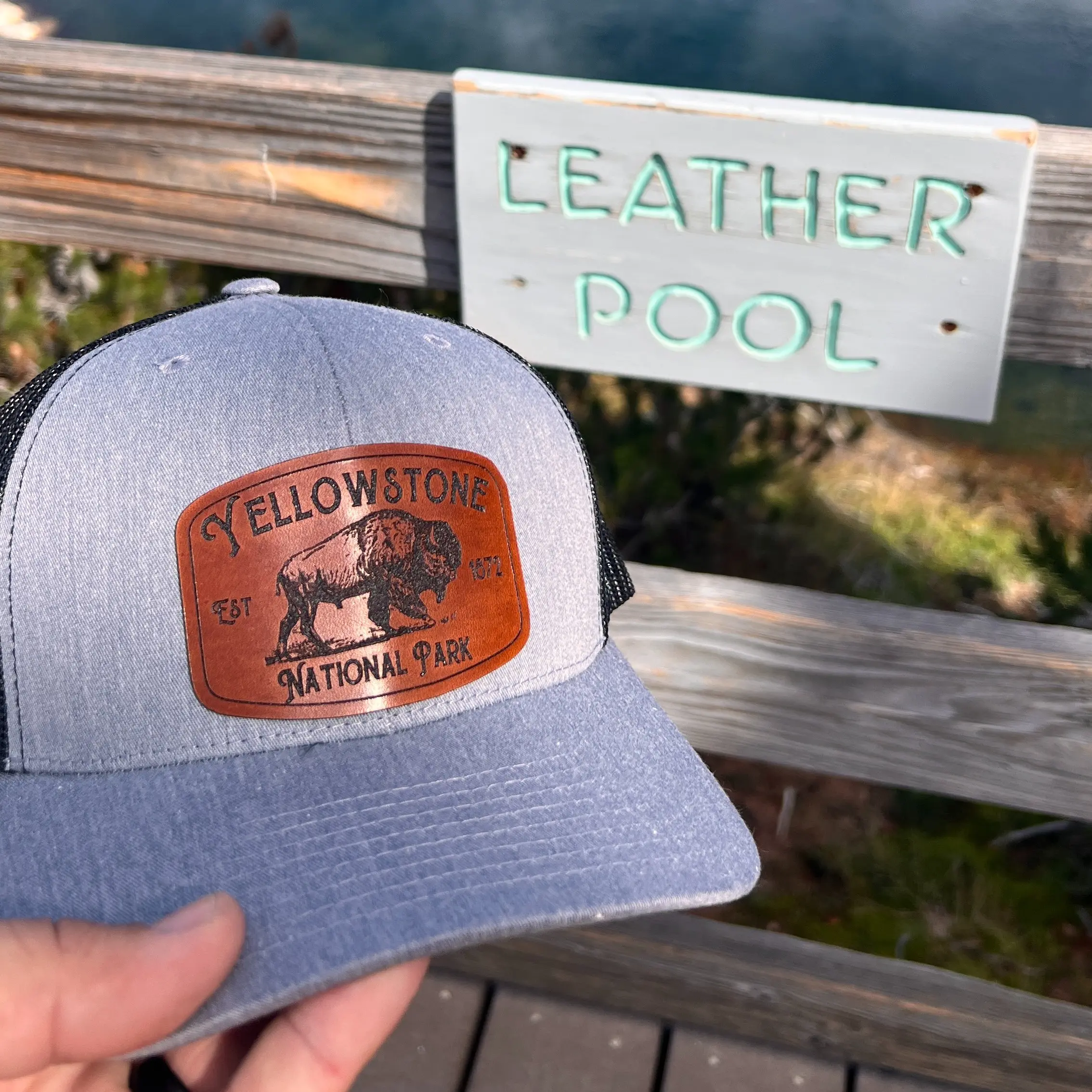 Yellowstone National Park Leather Patch Snapback Yupoong Hat