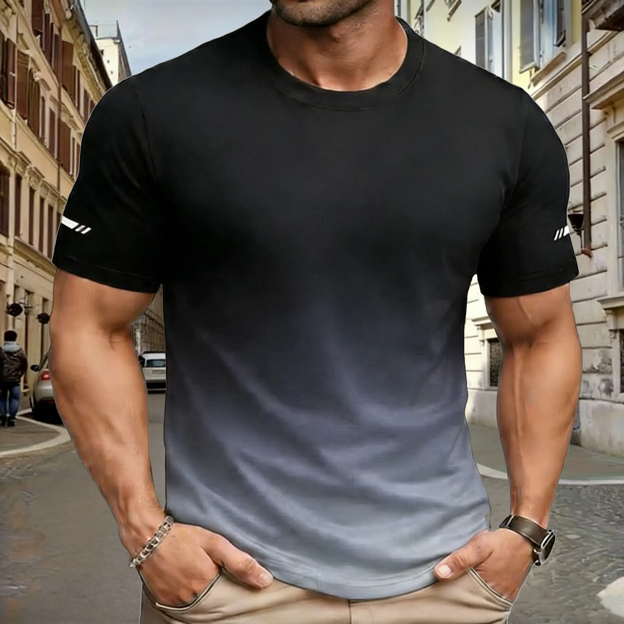 Men's Ultra-Thin Fitted Cut Casual Athletic Short-Sleeve T-Shirt - Mensfashion Polyester Blend, Breathable Quick-Dry Round Neck, Lightweight Vitality Top for Gym, Running, Athletic Look