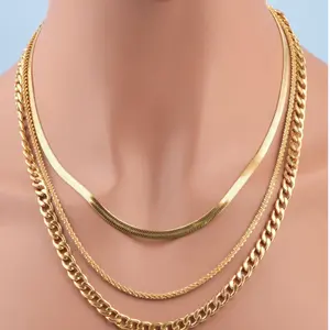Stainless Steel Chains Set: Nk Chain, Rolo Chain, Stiletto Chain for Men and Women Daily Layered Wear