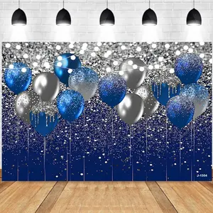 Photography Background Blue Silver Balloon Shiny Elements Festival Atmosphere Celebration Party Backdrop Studio Photography