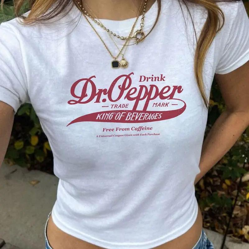 Dr Pepper Baby Tee, Vintage Soda Graphic Crop Top for Women, Y2K Streetwear Canned Drink Shirt, Gift for Soda Lover Baby Tee