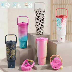 【Meoky】32oz&40oz Dual Drink Ports Tumbler, Meoky Stainless Steel Insulated Travel Mug, Two Carrying Modes, Leakproof Thermal Water Bottle for Car Office,Father's Day Gifts,Graduation Gift,Deals For You