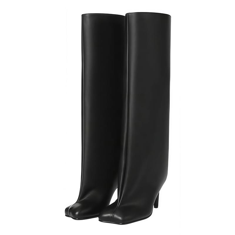 Women's Black Suede Knee High Boots Wide Calf Stiletto High Heel Long Riding Boots for Fashion Dress Autumn Elegant Design Fall Winter Footwear