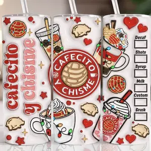 Cafecito & Chisme Christmas 20oz tumbler with metal straw