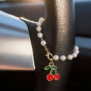 Cherry Car Steering Wheel Pendant Accessory, Cross Hanging Decoration, Car Interior Decor, Suitable for Women and Men, Auto Decor Jewelry