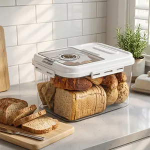 2 Sizes Airtight Food Storage Large-Bread Box Bread Boxes for Kitchen Counter Airtight, Time Recording Bread Storage Container with Lid, Bread Keeper for Homemade Bread, PET Square Flip Top Rice for Kitchen Pantry Organization