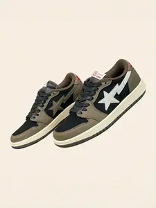 Vintage Colorblock Skate Shoes, Pentagram Embroidery & Skull Decoration, Unisex Casual Trendy Sneakers, Men's & Women's Fashion Footwear, Sports Shoes