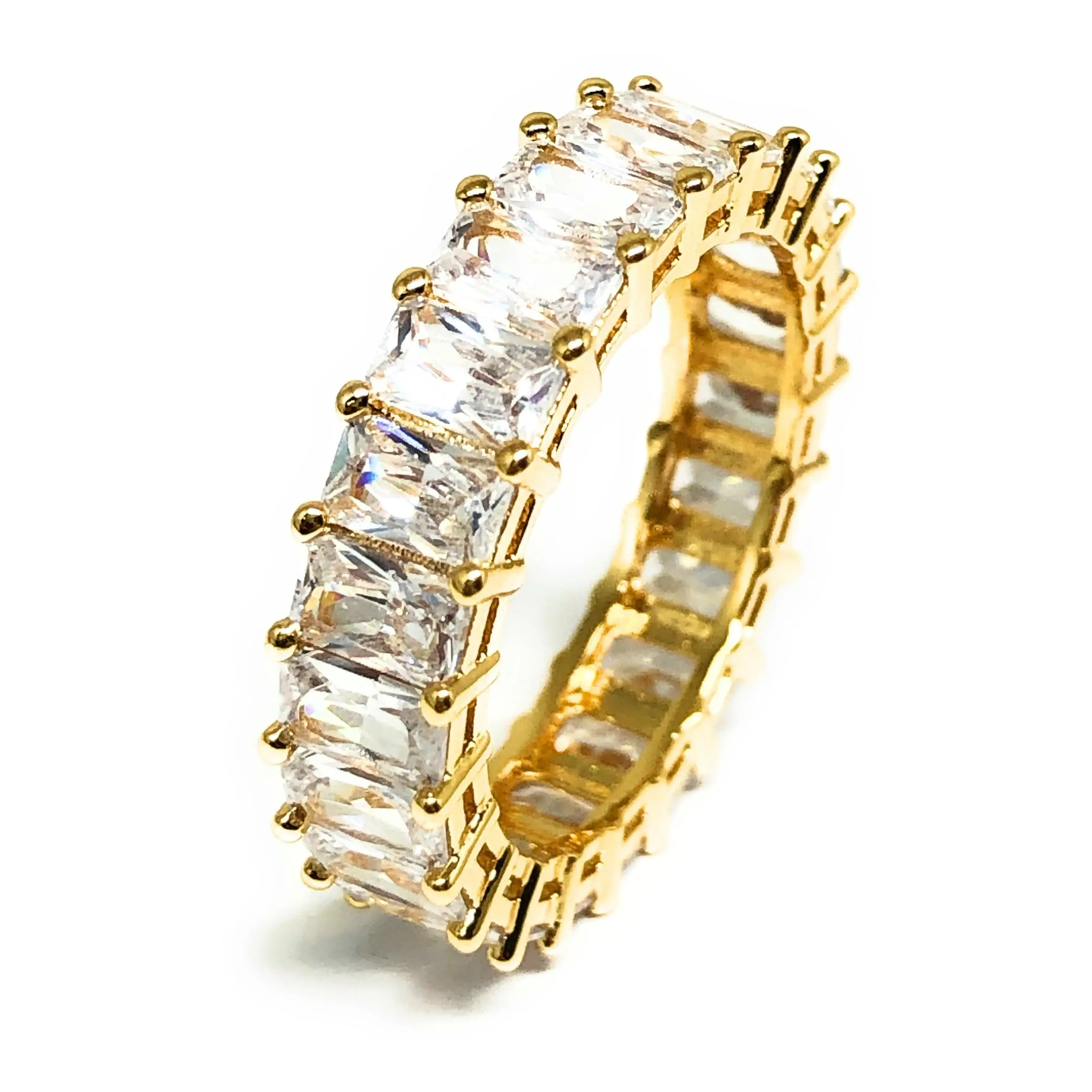 Gold Plated WHITE CZ Baguette Ring Anillo