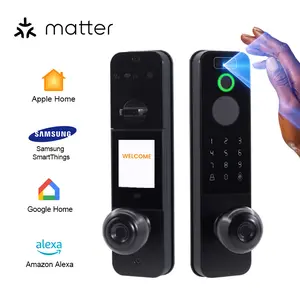 Fingerprint Door Lock IP54 Waterproof Front Door Smart Lock 2K 180° Camera Video Doorbell Palm Vein Face Recognition Keyless Entry App Control Wi-Fi No Monthly Fee Easy Install