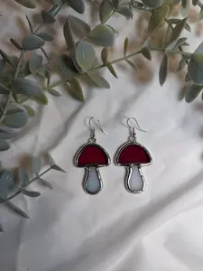 Amanita Earrings, Handmade Stained Glass Mushroom Jewelry