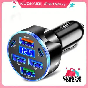 Nuokaiqi 6-Port Multifunctional Car Phone Charger - 4USB + 2PD Ports, 12V/24V Universal Compatibility, High Efficiency, Simultaneously Powers 6 Devices, Essential Car Gadget for Phone Charging, Multifunctional Charger, Usb Car Connector, Usb Fast Charging