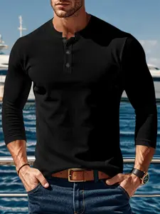 Men's Ribbed Texture Stripe Fitted Long Sleeve Shirt, Casual Fashion Top for Daily Wear, Comfortable Fit for All Seasons, Stylish Men's Clothing