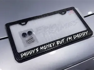 Daddy's Money But I'm Daddy License Plate Frame 100% Real Carbon Fiber Tag Cover
