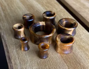 PAIR of Organic Tiger Eye Stone Double Flare Tunnels - Gauges 2g up to 1" (25mm)