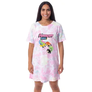 The Powerpuff Girls Women's TV Show Tie-Dye Nightgown Pajama Shirt Dress
