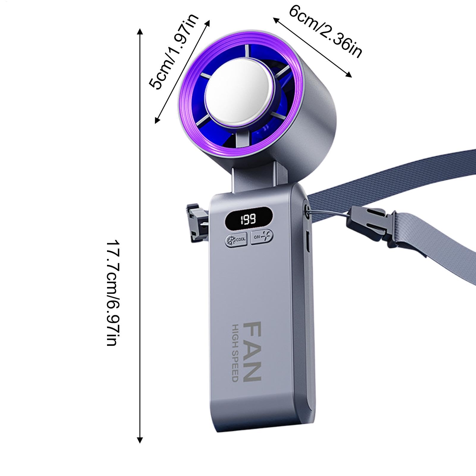 20000 RPM High Speed Handheld Fan with Ice Cooler, Rechargeable Portable Pocket Fan Adjustable Speed Personal Fan for Travel Outdoor Office Purple