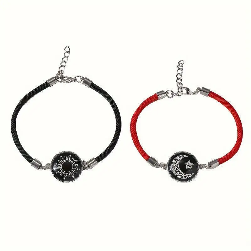 2-piece/set Fashion Couple Sun, Moon, And Star Boyfriend And Girlfriend Gift Box, Good Friend Combination Luminous Bracelet Set, Stainless Steel Sweat Resistant And Non Fading 2-piece/set Fashion Couple Sun, Moon, And Star Boyfriend And Girlfriend Gift Box, Good Friend Combination Luminous Bracelet Set, Stainless Steel Sweat Resistant And Non Fading
