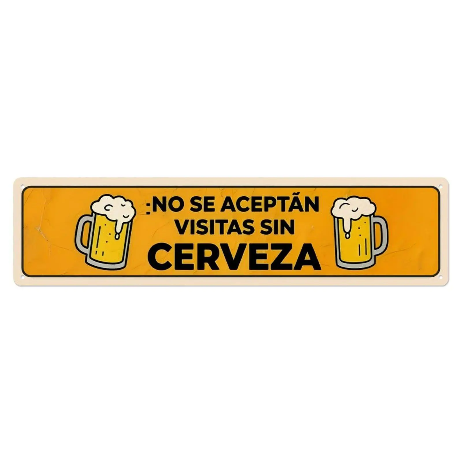 Vintage Spanish Beer Metal Sign – "No Se Aceptan Visitas Sin Cerveza" Wall Decor, 2D Flat Aluminum Plaque for Bar, Pub, Man Cave, Mexican Fiesta