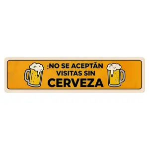 Funny Spanish Beer Metal Sign 40*10 cm – "No Se Aceptan Visitas Sin Cerveza" Wall Decor Plaque for Bar, Kitchen, Man Cave & Home
