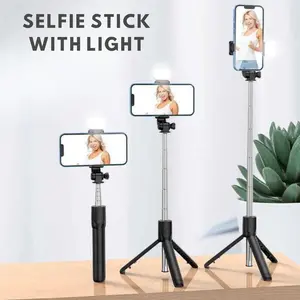 Selfie Stick with Light | Phone Tripod Stand with Detachable Bluetooth Remote Control, Portable Adjustable Mobile Holder for Video & Live Streaming
