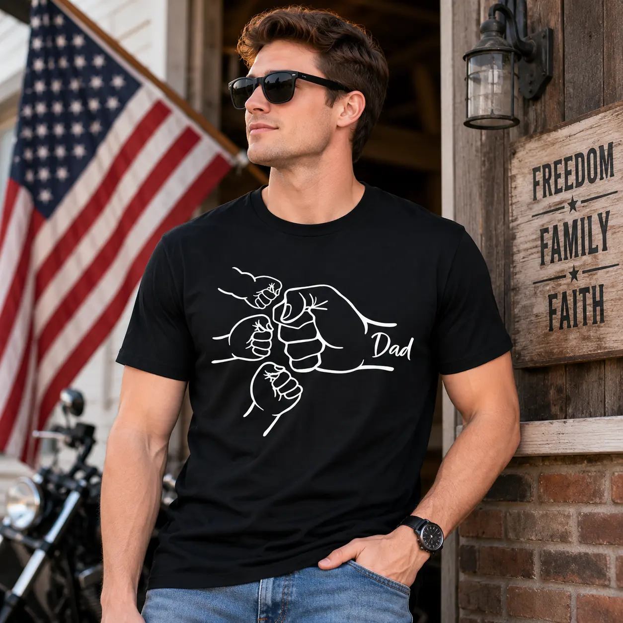 Dad Fist Bump Family Matching Shirt for Father Son Daughter Fathers Day Graphic Tee Gift