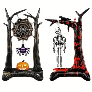 Halloween Skeleton Spider Inflatable Stand-Up Aluminum Balloon Decoration Set, No Power Needed, Durable Indoor Outdoor Party Decor