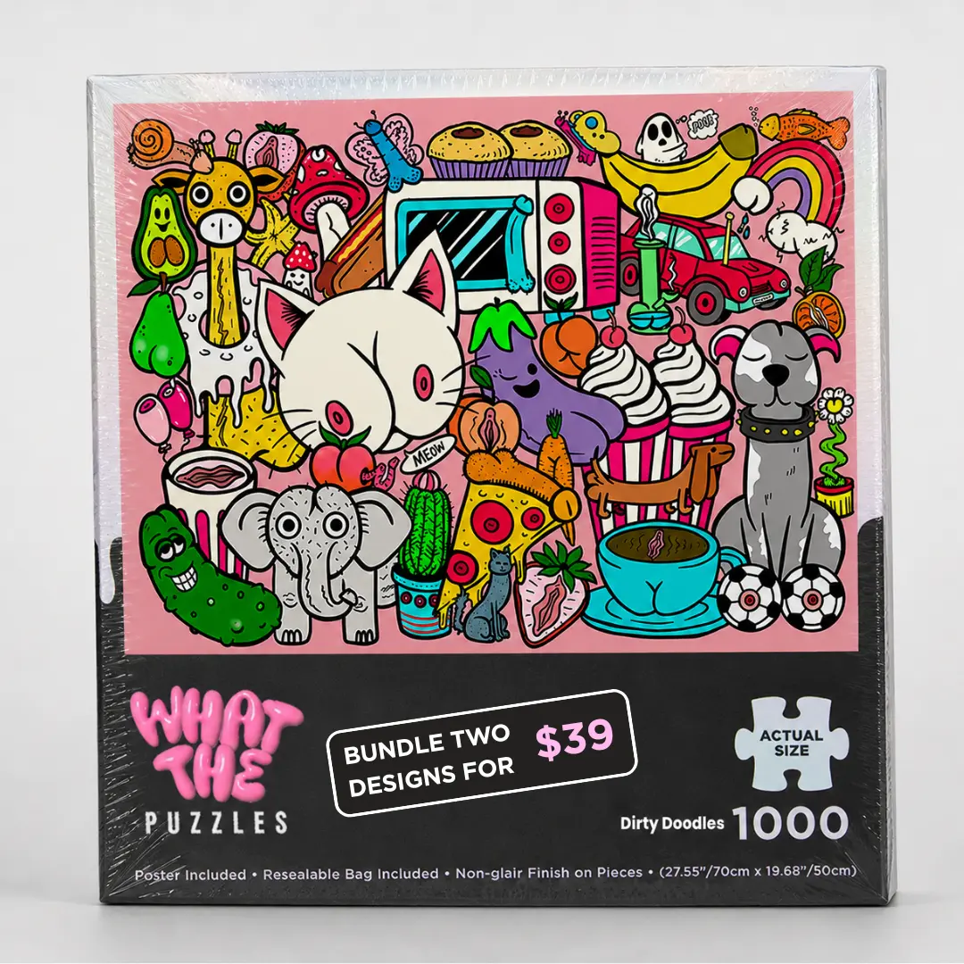 Dirty Doodles – 1000 Piece Jigsaw Puzzle for Adults, Funny Pink Hidden Doodle Puzzle Inappropriate Gag Gift, Bachelorette Night