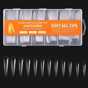 Long Stiletto Acrylic Fake Nail Tips Set, 240pcs/box Full Cover Clear Artificial False Nail Tips Kit, Press on Nails, French Nail Extension Nail Tips Kit for DIY Nails