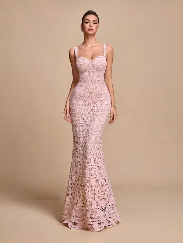 2026 Lace Mermaid Evening Dress, Strapless Long Evening Gown, Socialite Party and Ball Dress