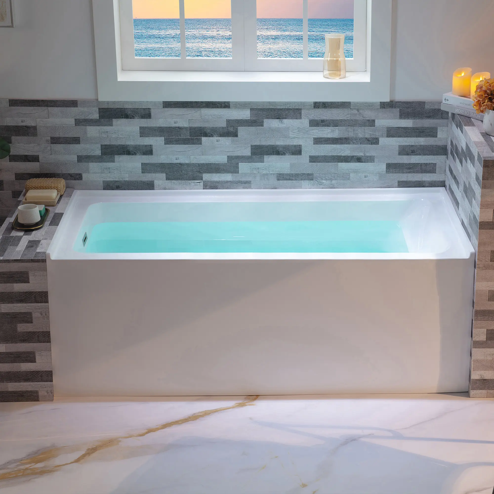 WOODBRIDGE 60" Acrylic Rectangular Alcove Soaking Bathtub in White with Left Drain, Brushed Nickel pop-up Drain Included , LB428-L