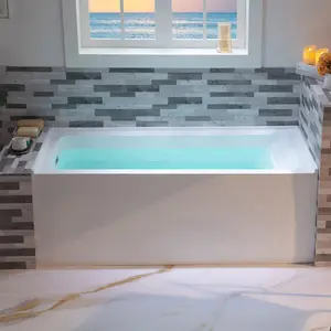 WOODBRIDGE 60" Acrylic Rectangular Alcove Soaking Bathtub in White with Left Drain, Brushed Nickel pop-up Drain Included , LB428-L