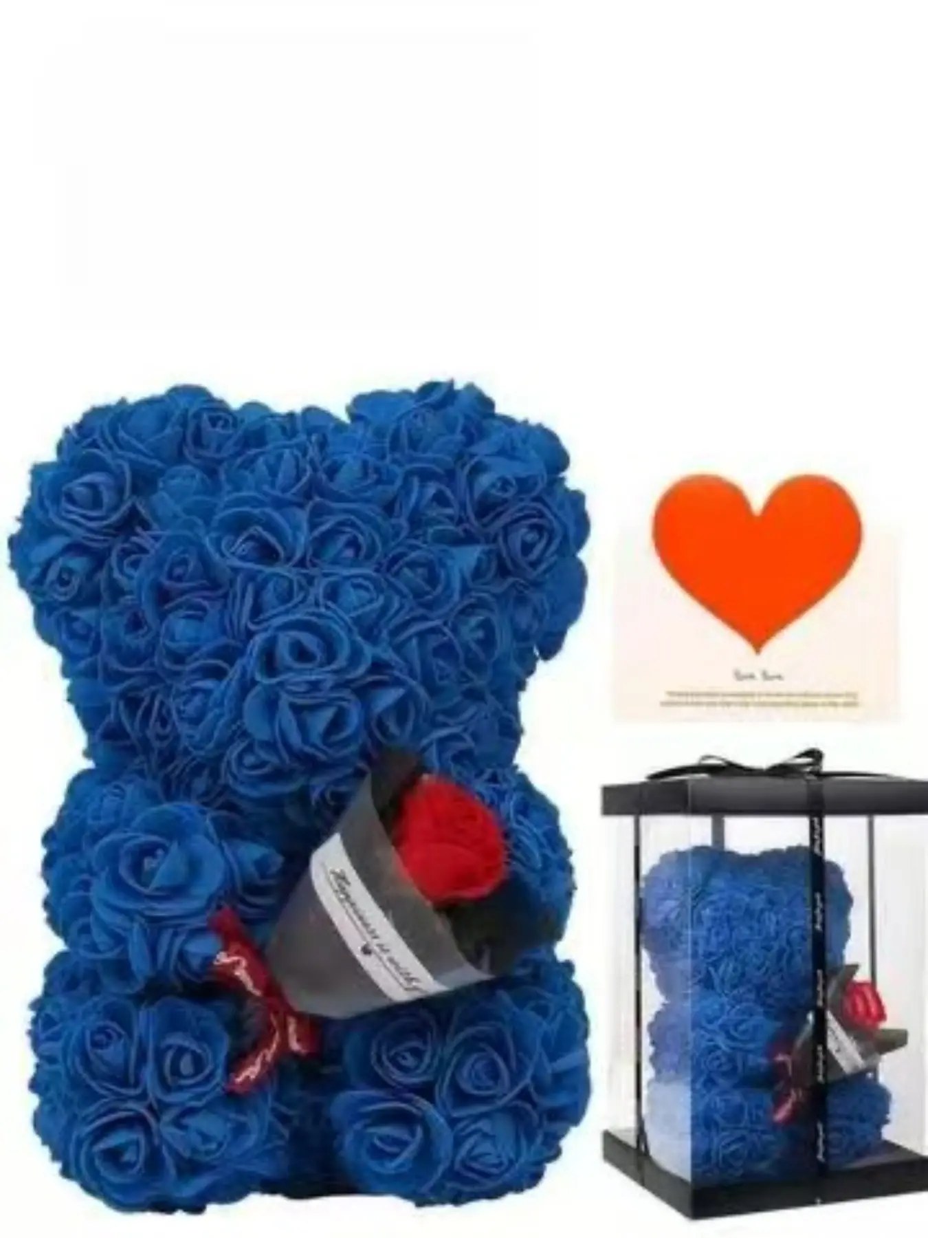 Handmade Eternal Rose Teddy Bear Gift Box, Floral, Perfect for Mother's Day, Valentine's Day, Christmas Gifts, Unique Present for Mom, Girlfriend