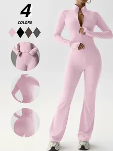 Women's Sportswear Set Long Sleeve Zipper Shapewear High Waist Butt Lifting Flare Pants Workout Running Outfits Suitable for Fitness Outdoor Casual Home Office Sweatsuit Sets