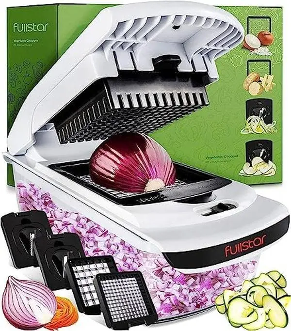 Fullstar Vegetable Chopper and Spiralizer - Food Chopper with Container, Fruit Slicer, Kitchen Gadgets & Accessories, Home Essentials (2 in 1, White)