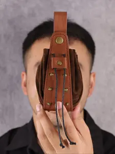 Medieval Viking Retro PU Leather Waist Bag with Drawstring, Adjustable Waistband Bag, Perfect for Halloween Role-Playing Alchemist Witch Belt Pouch, Waist Packs