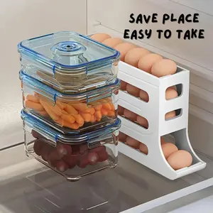 Refrigerator 4-Tier Egg Dispenser, Automatic Rolling Egg Rack, 30-Egg Storage Shelf, Refrigerator Rolling Egg Dispenser, Kitchen Egg Storage Rack,