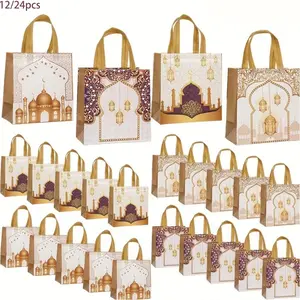 12/24 Ramadan Gift Bags, Eid Mubarak gift bags,Moon and Star Pattern, Reusable for Islamic, Muslim, Prayer, Party, Eid gifts, Islamic Celebrations, Festive Occasions, Party Favor Packs, Festive Supplies