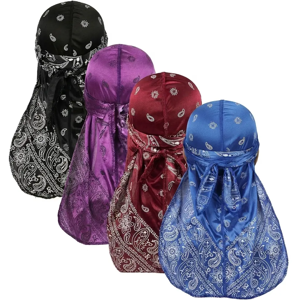 Yeomoo 4 Pack Paisley Neck Flap Cap, Durag Style Helmet Liner Hat for Adults, Sweat-Wicking Sun Protection for Outdoor Sports, Biking, Wicking Cloth, Biker Sports & Outdoor Hats, Helmet Liner Caps, 4Pcs, Cycling Helmet Headband Sports & Outdoor Hats