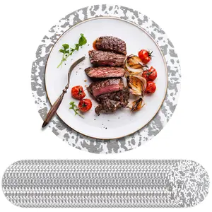 50 pcs Disposable Silver Placemats Set 13 Inch Round Pressed Table Mates Disposable Paper Placemats and Coasters Set for Dining Table Wedding Birthday Party