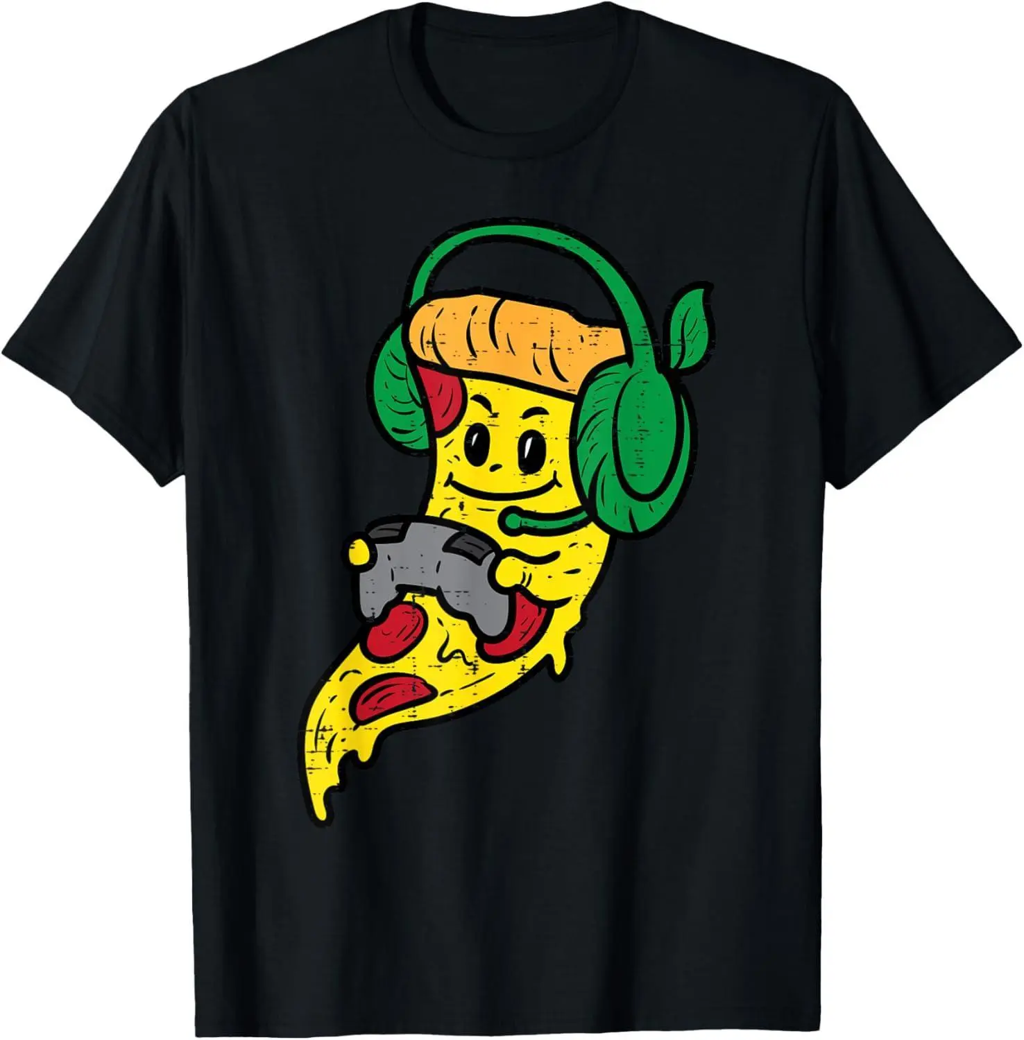 Funny Gamer Pizza Video Gaming Cotton T-shirt for Men Boys Kids Teen Youth