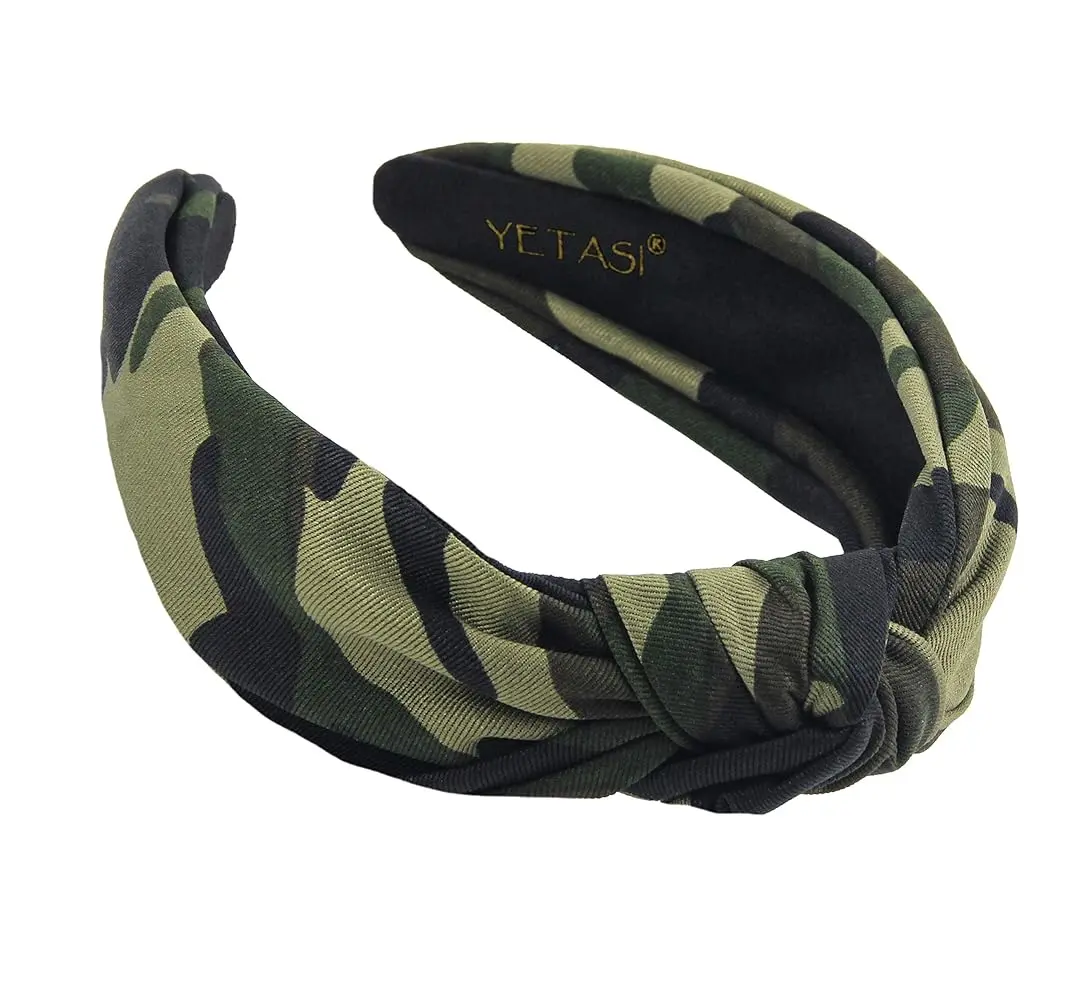 YETASI Green Camo Knotted Headband For Women - Chic Army Style Fashion Accessory Comfortable & Versatile Design Perfect For Home Work Or Special Occasions