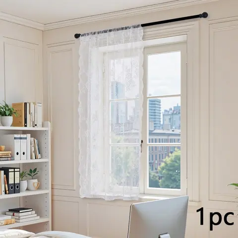 Lace Curtain, 1 Count Romantic Style Translucent Curtain, Balcony Floating Window Sheer Curtain, Office Home Decor, Home Decoration Curtain, Home Textile