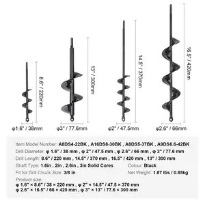 VEVOR Auger Drill Bits for Planting Set, Garden Auger Drill Bit, Spiral Drill Bit for Post Hole Digger, Bulbs Planting & Holes Digging, for 3/8" Hex Drive Drill
