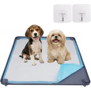 2-in-1 Silicone Dog Pee Pad Holder Tray (24" x 24", Deep Gray) - Non-Slip Potty Training Tray with Raised Edges & Corner Snaps - Wall-Mountable Indoor Dog Toilet & Splash Guard - Includes 2 Hooks