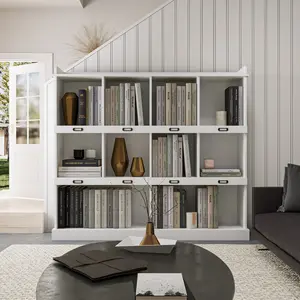 53.15*11.81*47.24 Inch Melamine Particle Board Open Cubby Bookcase with 10 Storage Compartments, Multipurpose Display Organizer for Living Room Bedroom Home Office